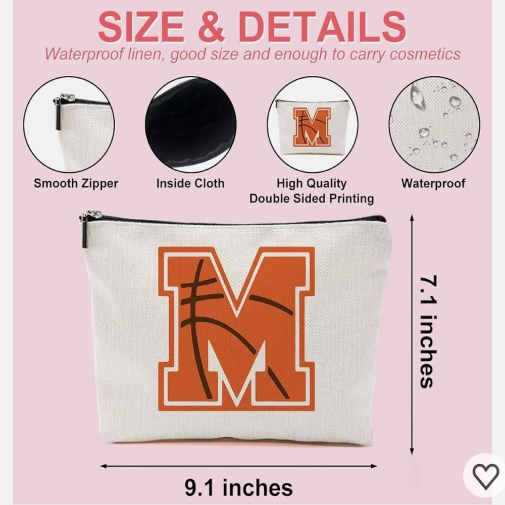 Orange M Basketball Makeup Bag